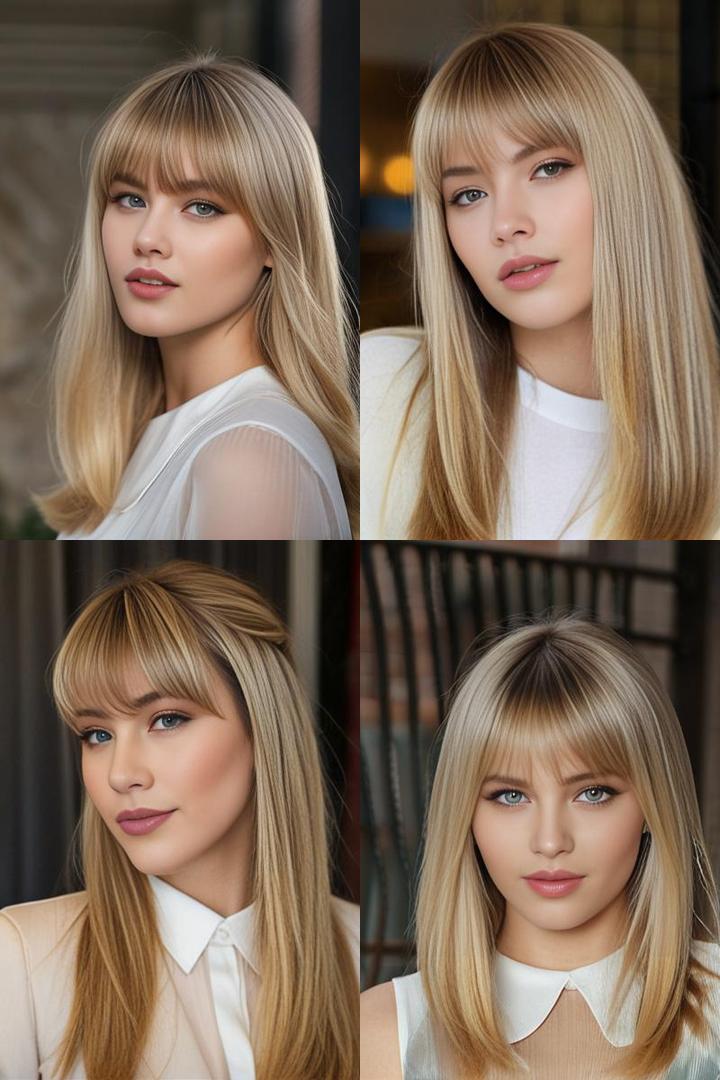 Oval Face Bangs Long Blonde Hairstyle with Side Bangs