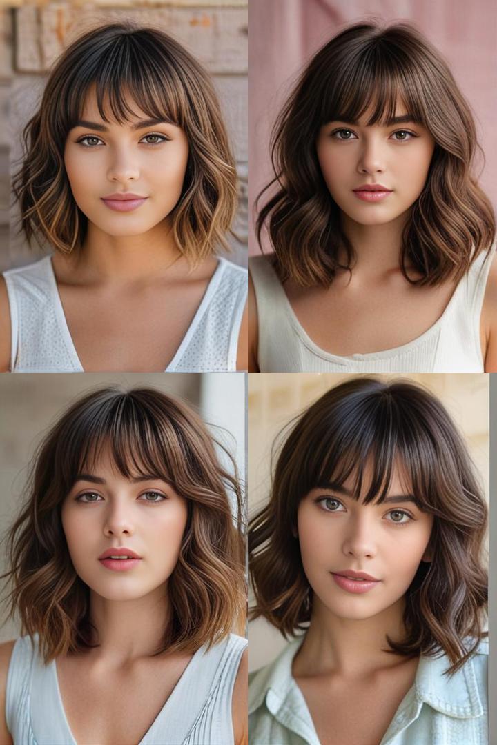 Oval Face Bangs Soft Curls with Side Swept Bangs