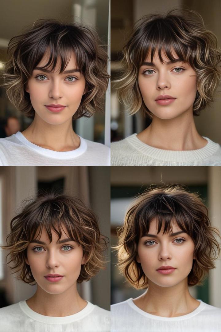 Short Shag Curly Haircut with Bangs