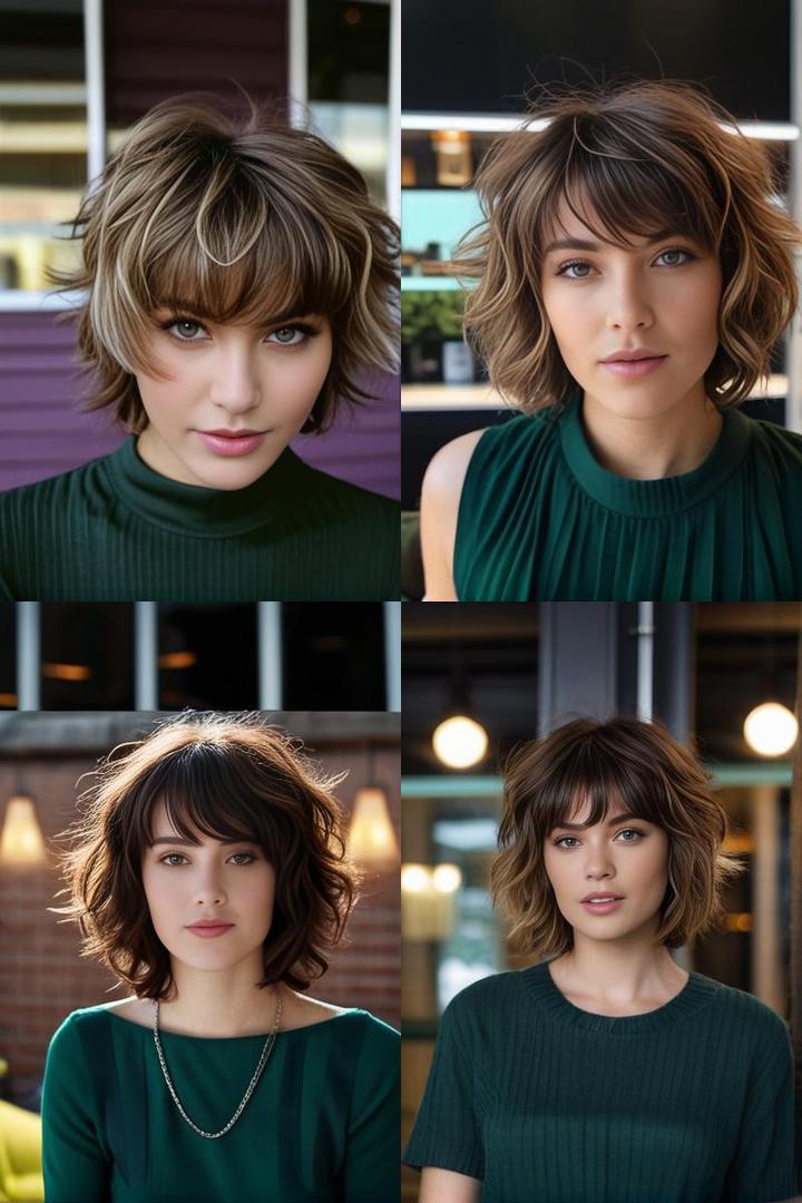 Short Shag Haircut with Modern Shagged Curls and Thick Bangs