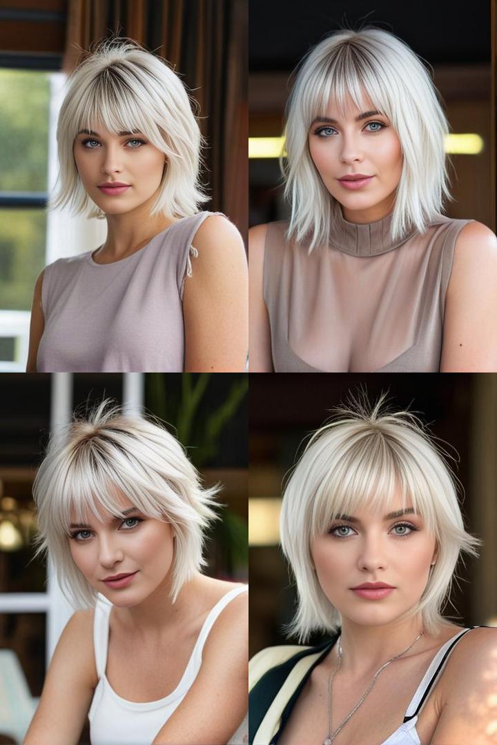 Short Shag Platinum Hair with Curtain Bangs