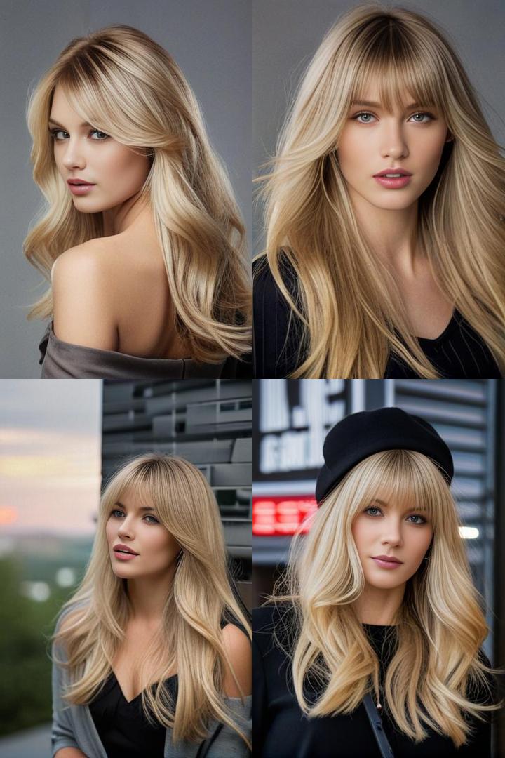 Long Blonde Hair Rooty Blonde with Long Side Swept Bangs