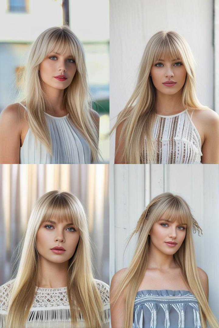 Long Blonde Hair with Fringes A Stylish Look