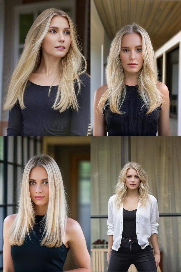 Long Blonde Lived In Center Parted Hairstyle