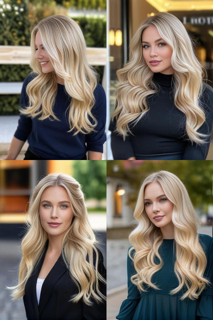 Long Blonde Waves Trendy Buttercream Blonde Hair Color