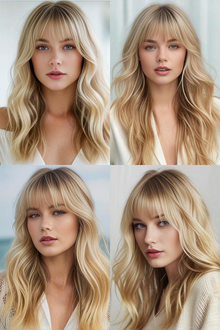 Long Blonde Waves with Wispy Bangs