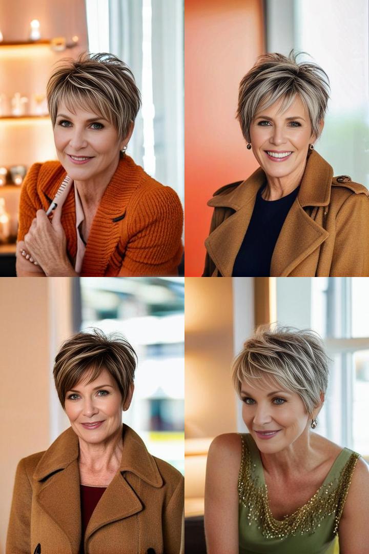 Chic Pixie Hairstyles for Older Women Tousled Pixie Shag with Side Swept Bangs