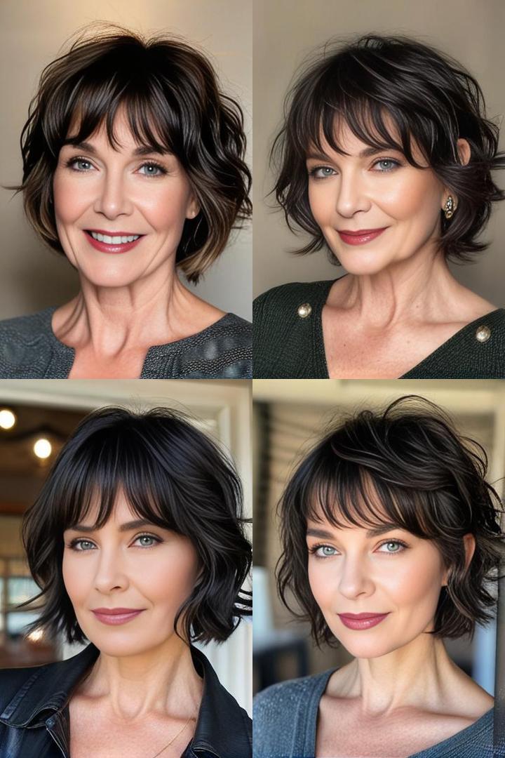 Pixie Hairstyles for Older Women Chin Length Waves with Bangs