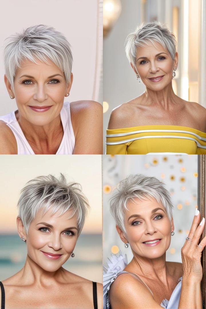 Stylish Silver White Messy Pixie Hairstyles for Older Women