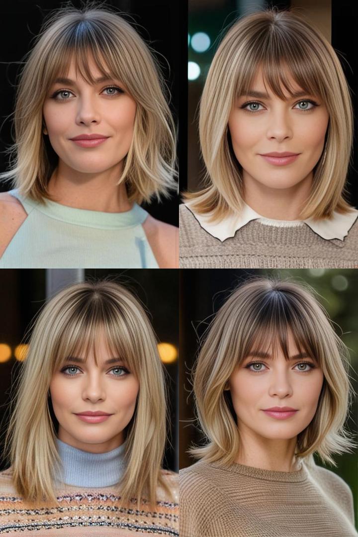 Chic Medium Length Layered Haircut with Curtain Bangs