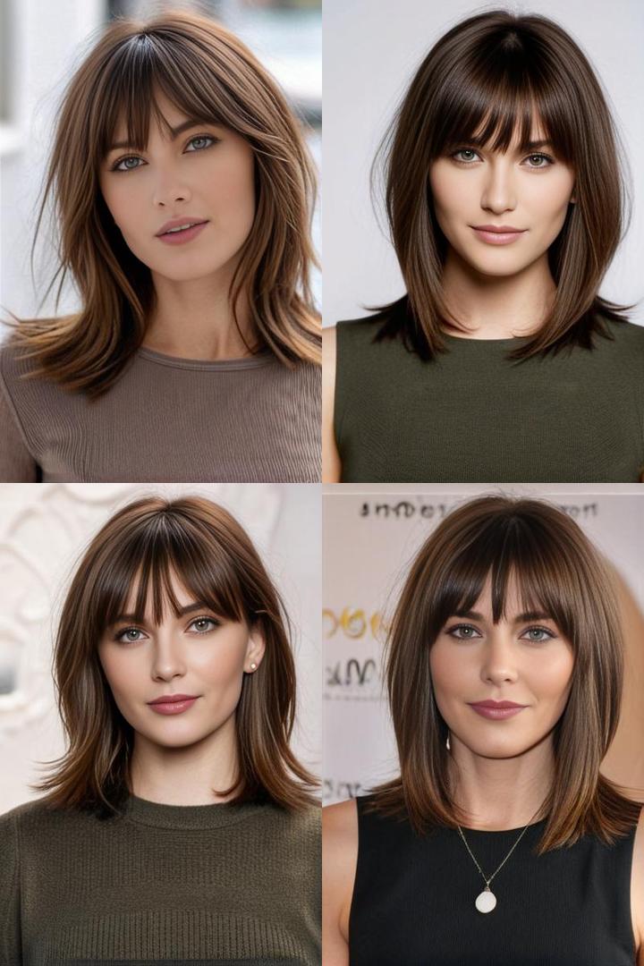 Medium Length Layered Haircut for Brown Hair with Bangs