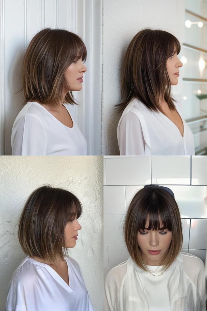 Medium Length Layered Haircuts with Bangs Angled Lob