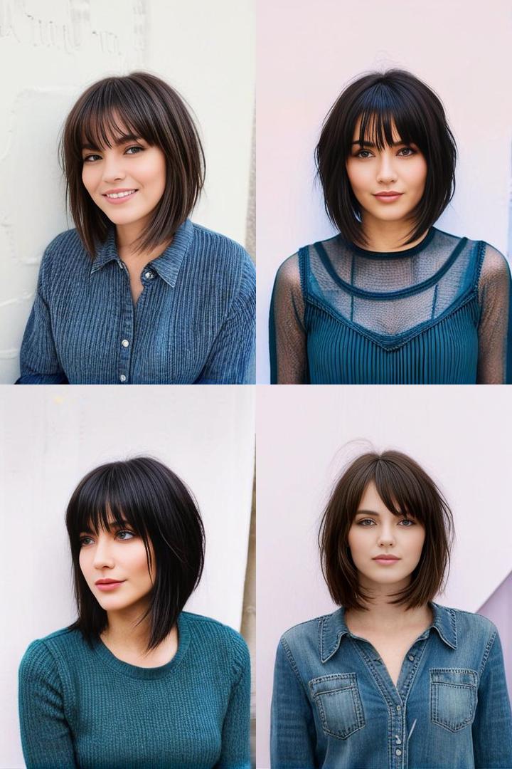 Medium Length Layered Haircuts with Bangs Asymmetrical Bob Hairstyle