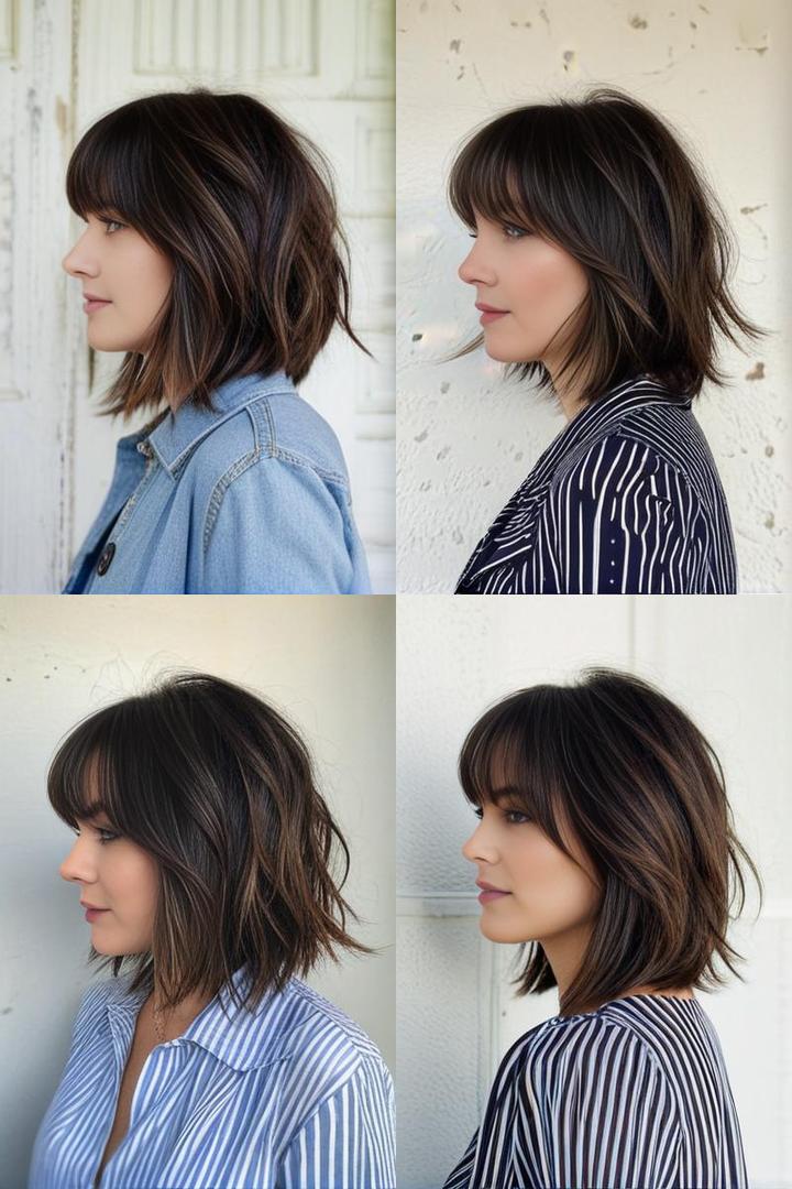 Medium Length Layered Haircuts with Bangs Brunette Lob Hairstyle