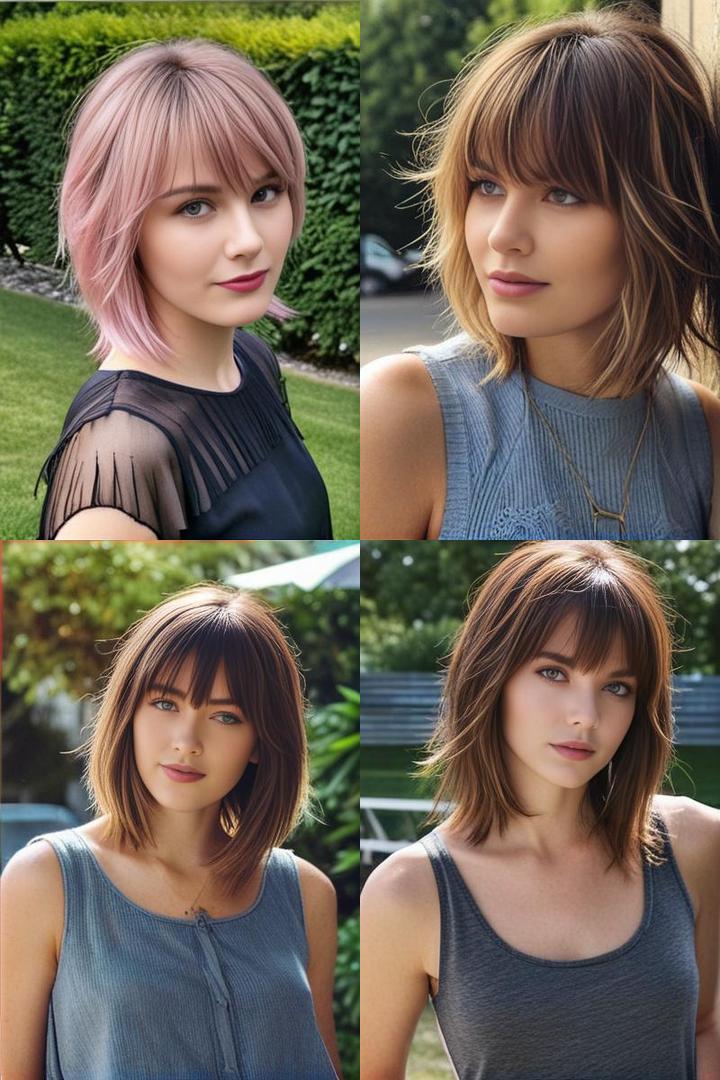 Medium Length Layered Haircuts with Bangs Shaggy Textured Hairstyle for Summer