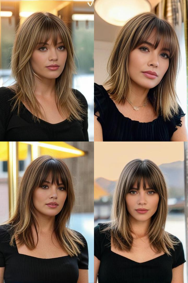 Medium Length Layered Haircuts with Bardot Curtain Bangs