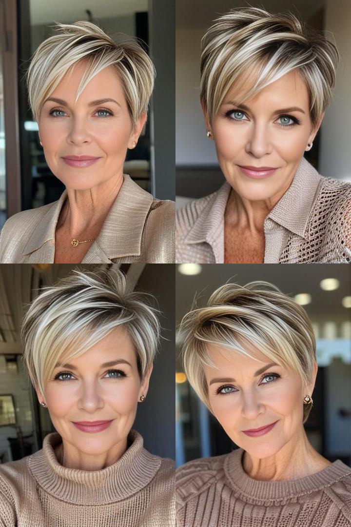 Chic Textured Blonde Pixie Cut with Lowlights for Women Over 50