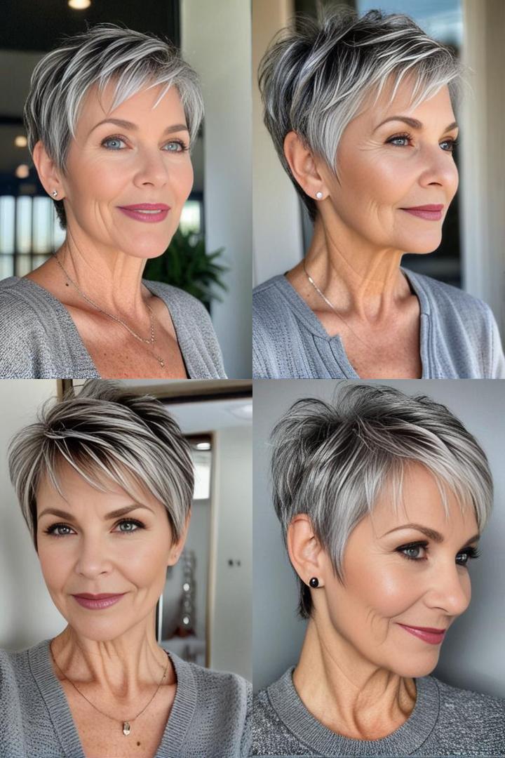 Modern Ash Grey Textured Pixie for Women Over 50