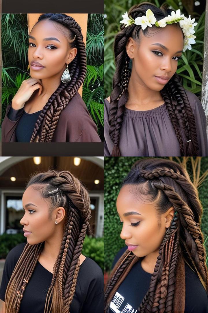 Layered Fulani Brown Braid Hairstyle for Long Wavy Hair