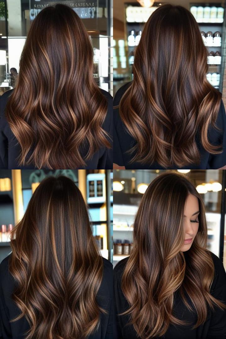 Stunning Golden Caramel Highlights for Chocolate Brown Hair